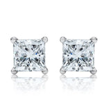 3CT Lab Diamond Princess Cut 14K White Gold Stud Earrings - Large