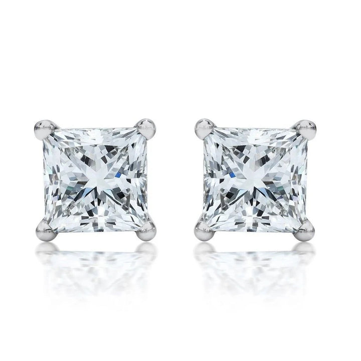 3CT Lab Diamond Princess Cut 14K White Gold Stud Earrings - Large