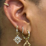 Moroccan Alternating Gold and Diamond Marquise Hoop Earrings