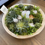 Large Plant Crystal Arrangement in Wooden Bowl