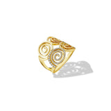 Yellow Gold Essence Statement Spiral Ring with Pavé Diamonds