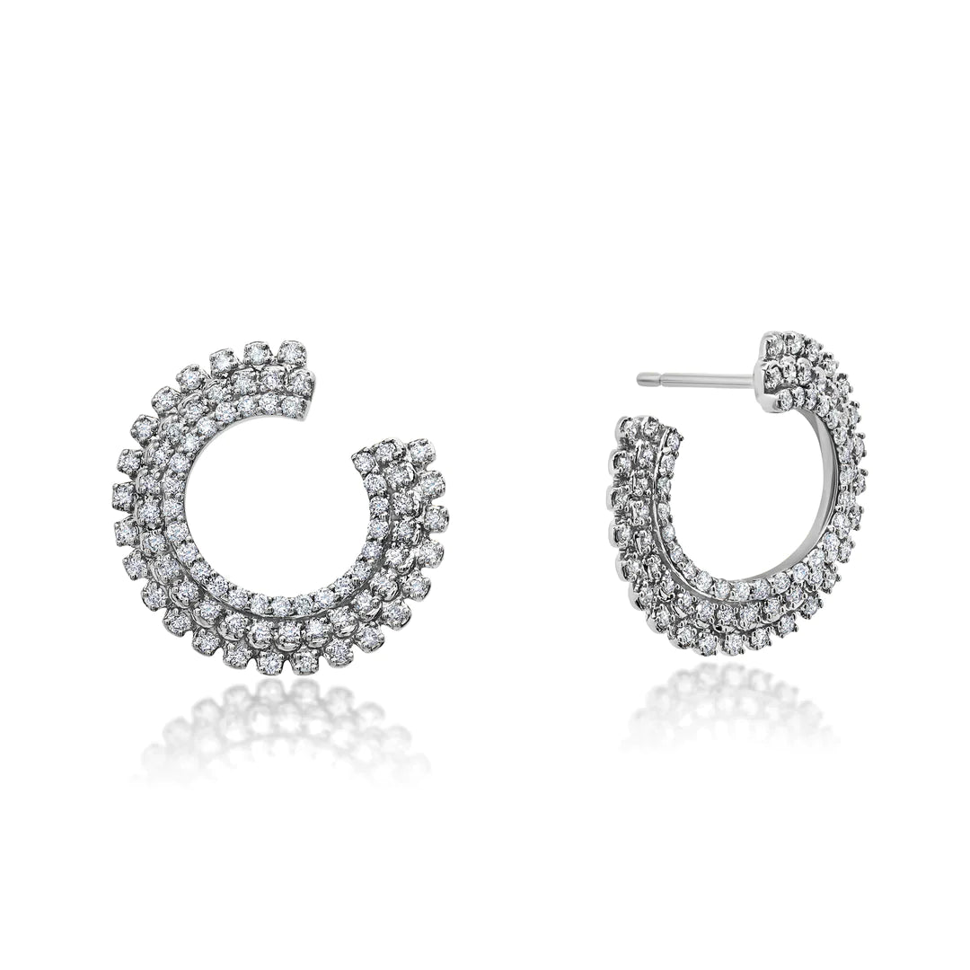 Pluma 3 Row Diamond Forward Facing Hoop Earrings